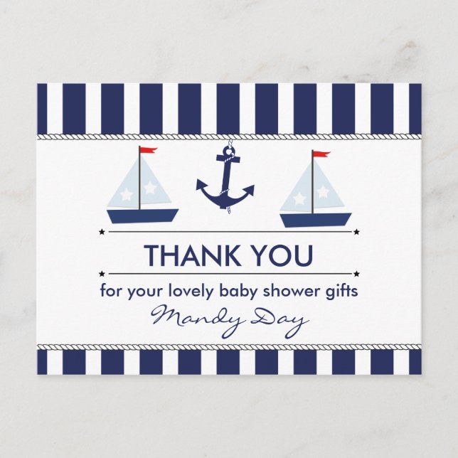 Nautical Baby Dusche Danke Postcard Postkarte (Vorderseite)