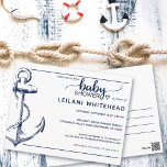 Nautical Baby Dusche einladen weiße Postkarte<br><div class="desc">Schöne Ankerdusche mit Babydusche Einladung Postkarte.</div>