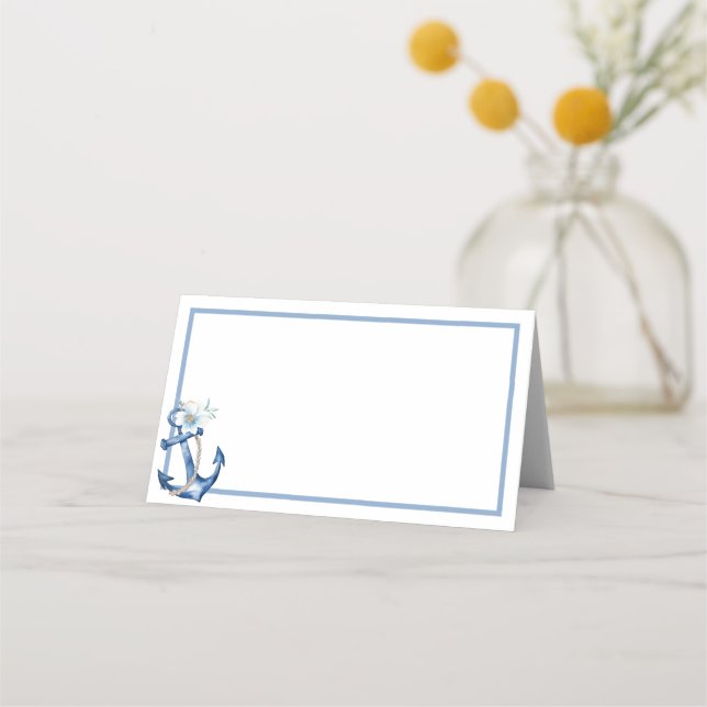 Nautical Baby Dusche Platzkarte | Blaue Farbe (Vorderseite)