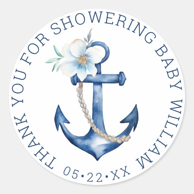Nautical Baby Dusche Vielen Dank Sticker | Blue An (Vorderseite)