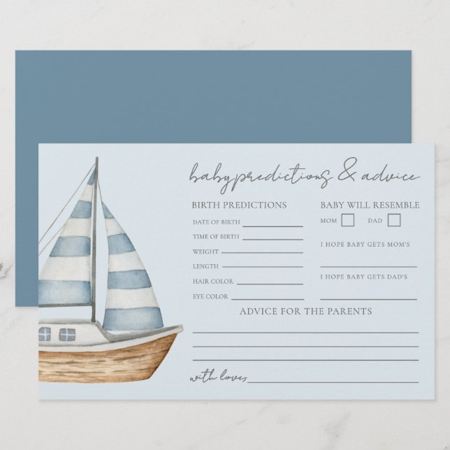 Nautical Baby Shower Advice And Predictions Card (Vorne/Hinten)