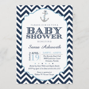 Nautical Baby Shower Einladung, Zickzack Junge bla Einladung