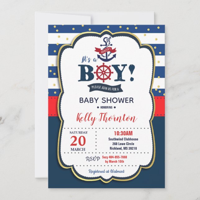 Nautical Baby Shower Invasionbote Einladung (Vorderseite)