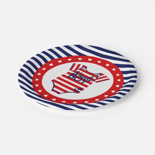 Nautical Baby Shower Paper Plate Pappteller (Schrägansicht)