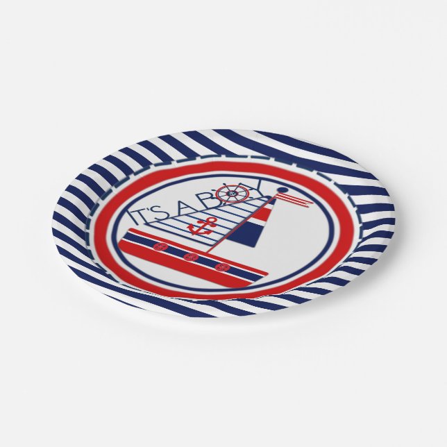 Nautical Baby Shower Paper Plate Pappteller (Schrägansicht)