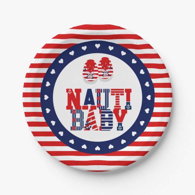 Nautical Baby Shower Paper Plate Pappteller (Vorderseite)