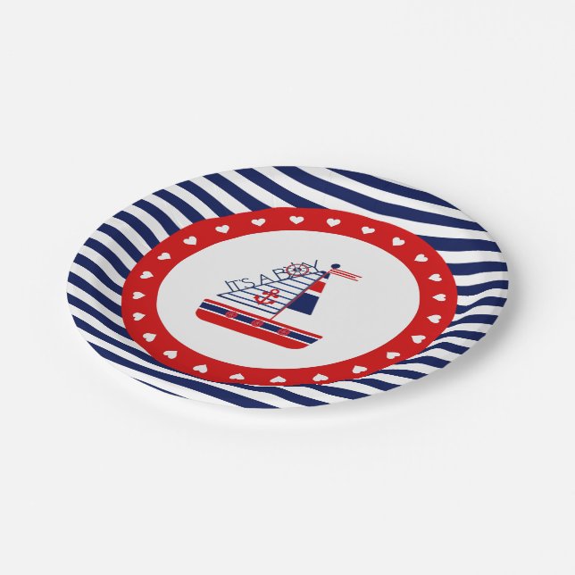 Nautical Baby Shower Paper Plate Pappteller (Schrägansicht)