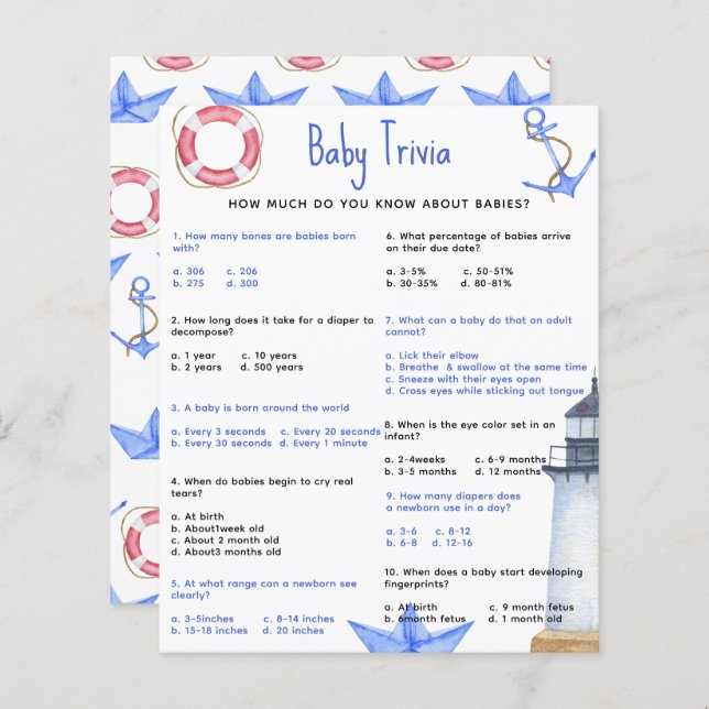 Nautical Baby Trivia | Baby Showspiel (Vorne/Hinten)