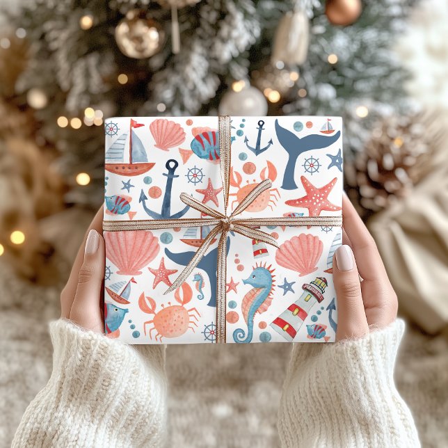 Nautical Beach Anchor Muscheln Segelboot Muster Geschenkpapier Set (Von Creator hochgeladen)