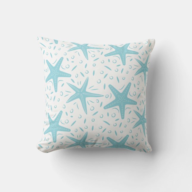 Nautical Beach Aqua Blue Starfish Muster Kissen (Vorderseite)