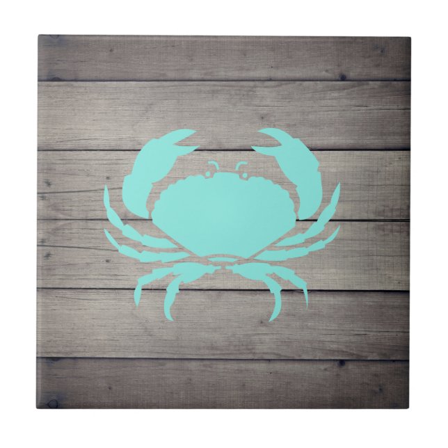 Nautical Beach Aquamarin Crab  Fliese (Vorderseite)