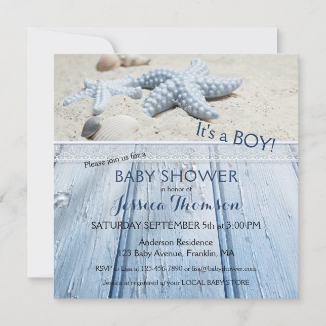 Nautical Beach Baby Boy Dusche Einladung (Vorderseite)