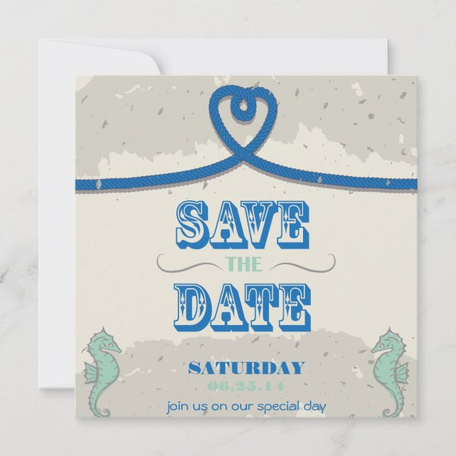 Nautical Beach Blue Heart Knot Save the Date (Vorderseite)