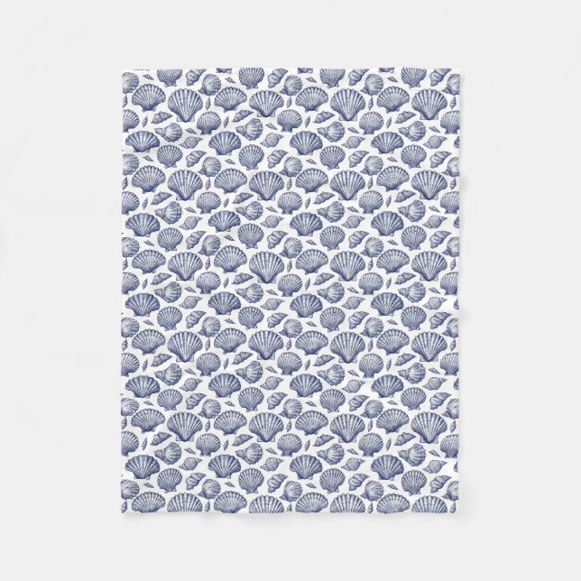 Nautical Beach Blue Seashelles Throw Blanket Fleecedecke (Vorderseite)