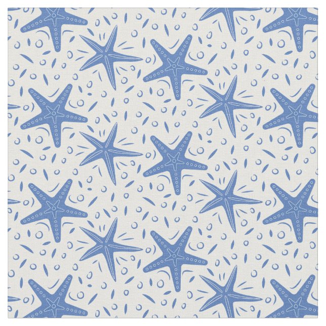 Nautical Beach Blue Starfish Muster Stoff (Nahaufnahme)