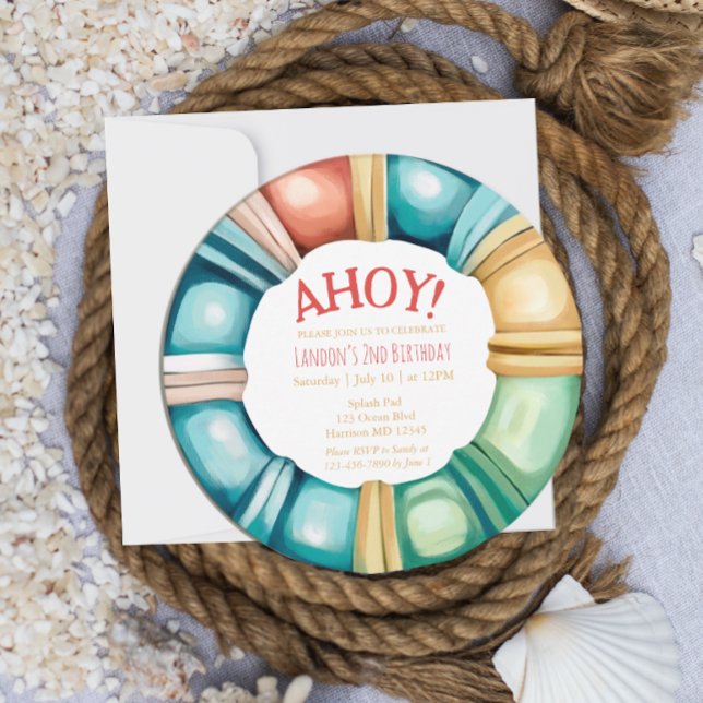 Nautical Beach Buoy Boys Einladung zum Geburtstag (Von Creator hochgeladen)