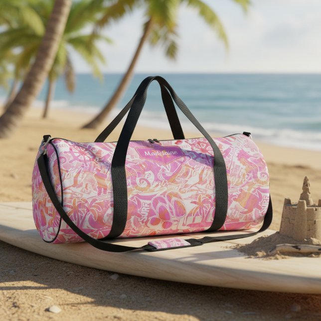 Nautical Beach Collage Hot Pink ID840 Duffle Bag (Von Creator hochgeladen)
