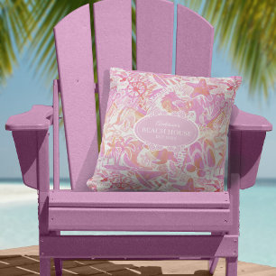 Nautical Beach Collage Hot Pink ID840 Kissen