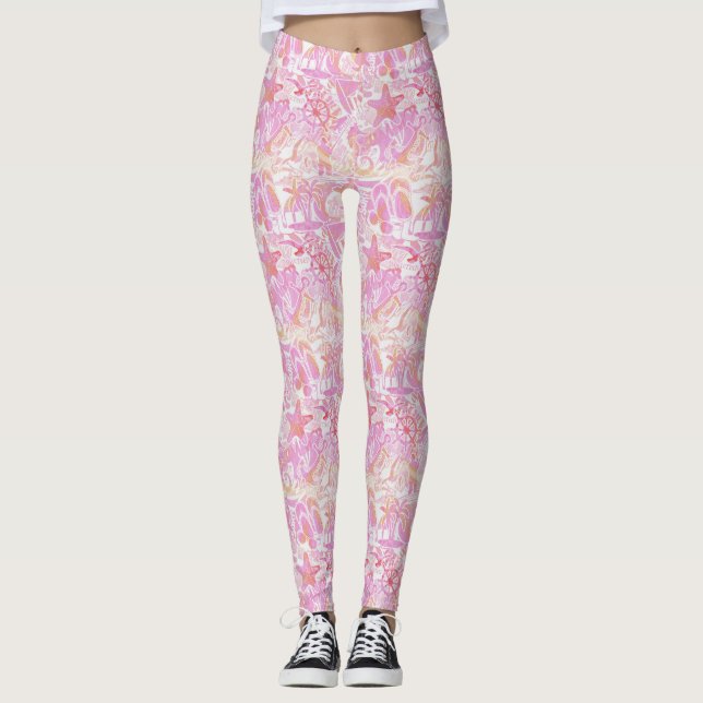 Nautical Beach Collage Hot Pink ID840 Leggings (Vorderseite)