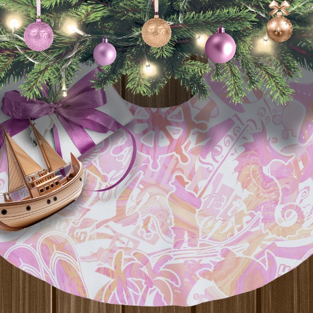 Nautical Beach Collage Hot Pink ID840 Polyester Weihnachtsbaumdecke (Von Creator hochgeladen)