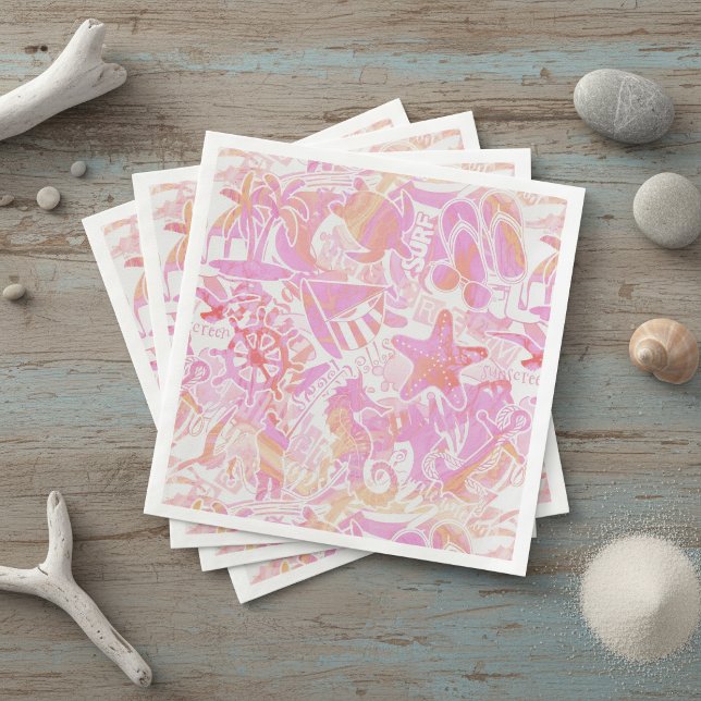 Nautical Beach Collage Hot Pink ID840 Serviette (Von Creator hochgeladen)