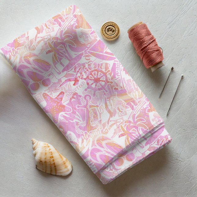 Nautical Beach Collage Hot Pink ID840 Stoff (Von Creator hochgeladen)