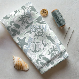 Nautical Beach Collage Olive ID839 Stoff