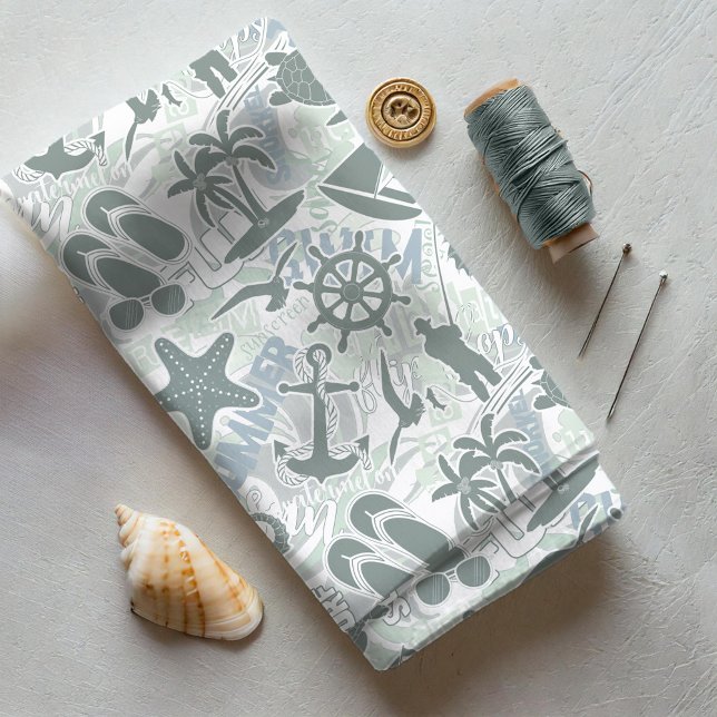 Nautical Beach Collage Olive ID839 Stoff (Von Creator hochgeladen)