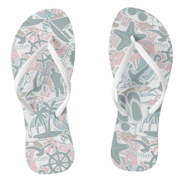 Nautical Beach Collage Sage ID840 Flip Flops (Fußbett)