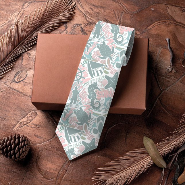 Nautical Beach Collage Sage ID840 Krawatte (Von Creator hochgeladen)