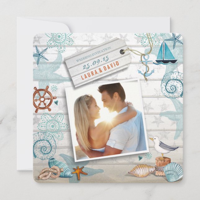 Nautical Beach | Einladung zum Hochzeitsessen Foto (Vorderseite)