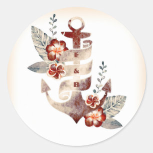 Nautical Beach Floral Anchor Wedding Siegel Runder Aufkleber