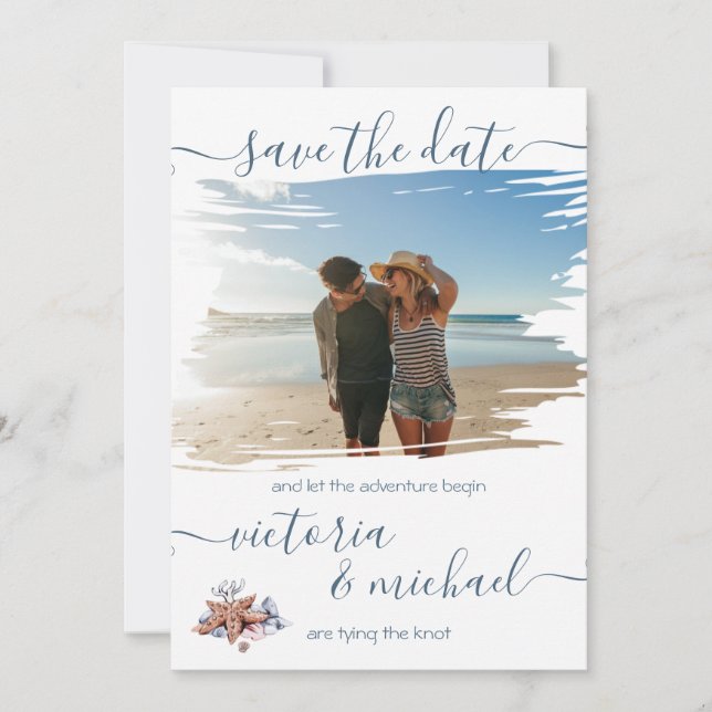 Nautical Beach Foto Save the Date Einladung (Vorderseite)