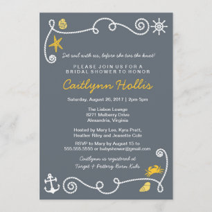 Nautical Beach Gray & Yellow Bridal oder Babydusch Einladung