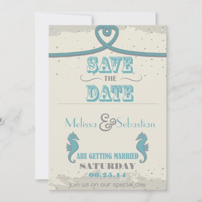 Nautical Beach Heart Knot Save the Date (Vorderseite)