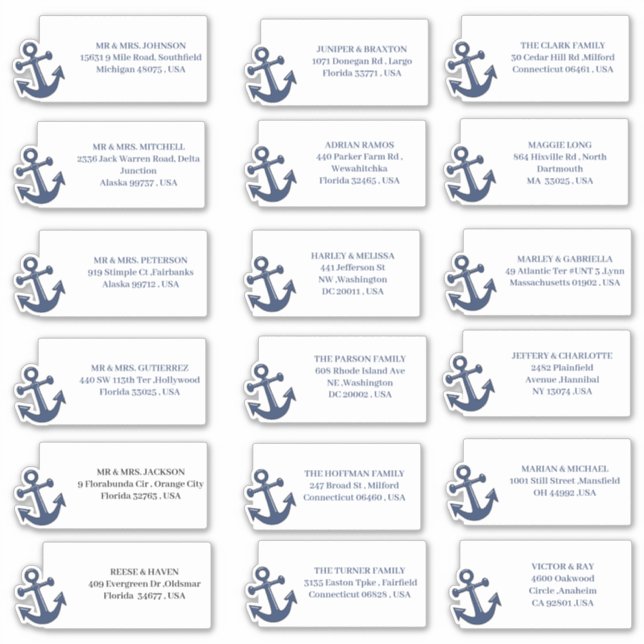 Nautical Beach Hochzeitsmarken Aufkleber (Vorderseite)