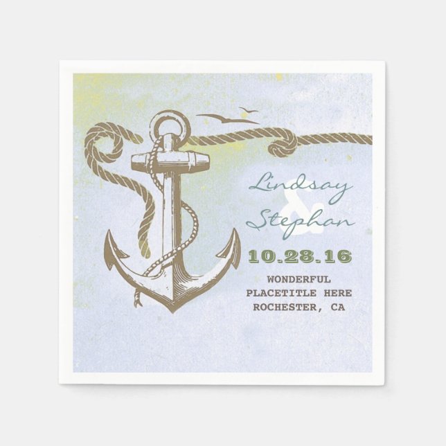 Nautical Beach Hochzeitszettel mit Anker Serviette (Vorderseite)