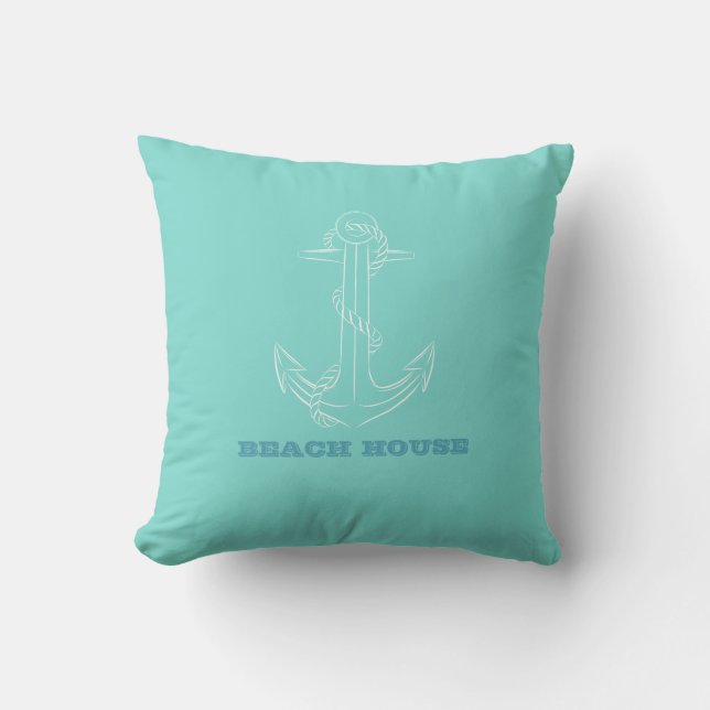 Nautical Beach House, Anchor, Minze Green Kissen (Vorderseite)