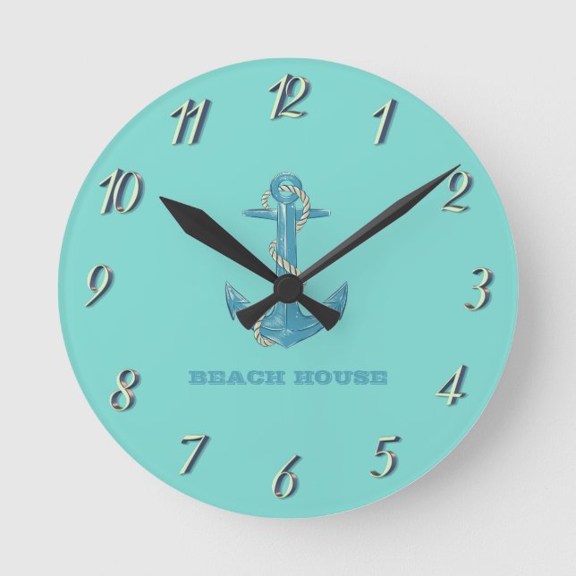 Nautical Beach House,Anchor,Rope,Mint Green  Runde Wanduhr (Vorderseite)