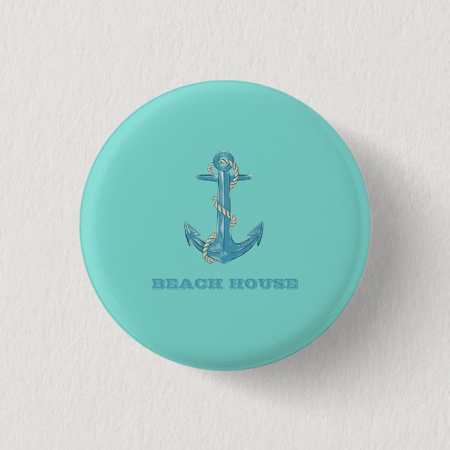 Nautical Beach House, Anker, Seil, Minze Green Button (Vorderseite)