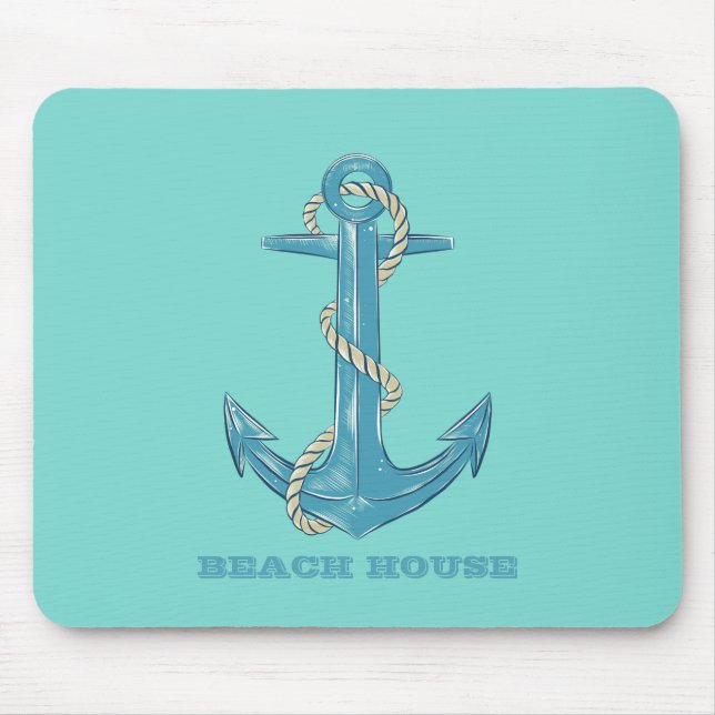 Nautical Beach House, Anker, Seil, Minze Green Mousepad (Vorne)