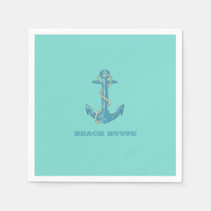 Nautical Beach House, Anker, Seil, Minze Green Serviette