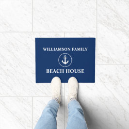Nautical Beach House Familienname Anchor Navy Blue Fußmatte