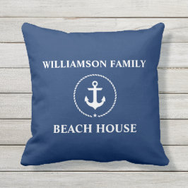 Nautical Beach House Familienname Anchor Navy Blue Kissen