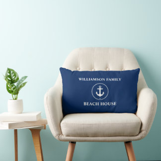 Nautical Beach House Familienname Anchor Navy Blue Lendenkissen