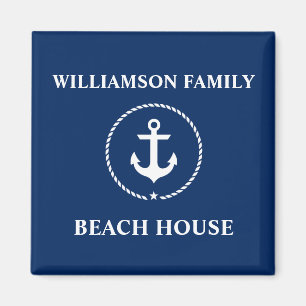 Nautical Beach House Familienname Anchor Navy Blue Magnet