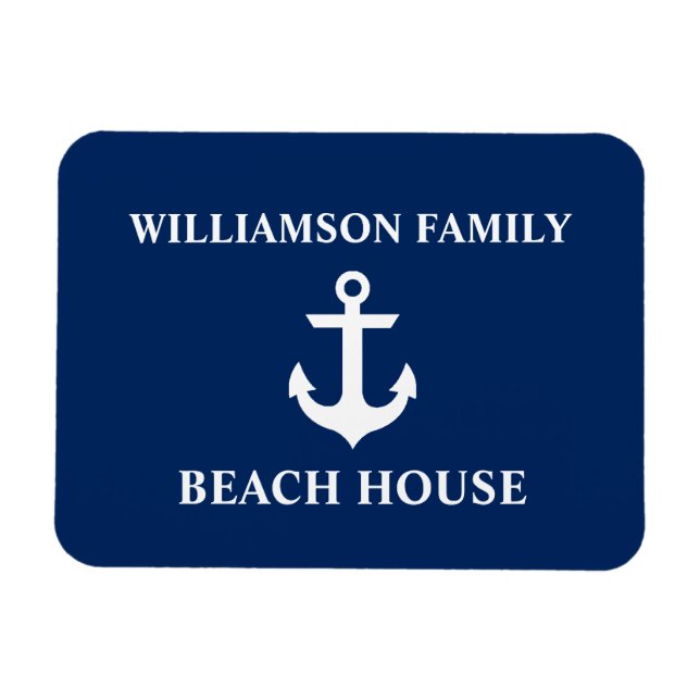 Nautical Beach House Familienname Anchor Navy Blue Magnet (Horizontal)