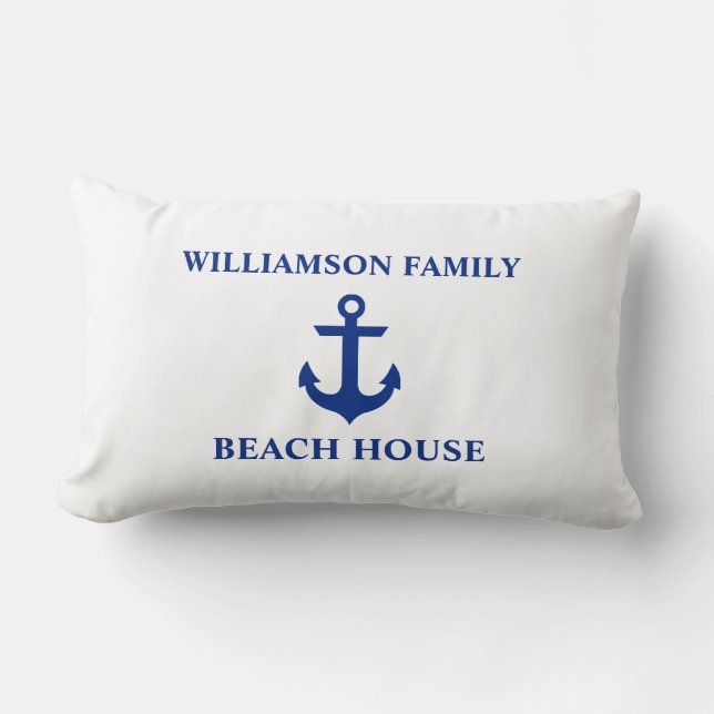 Nautical Beach House Familienname Anchor White Lendenkissen (Vorderseite)
