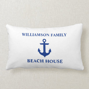 Nautical Beach House Familienname Anchor White Lendenkissen