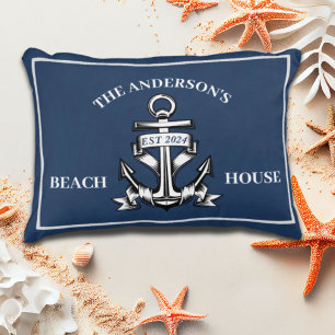 Nautical Beach House Familienname Est Ship Anchor Dekokissen